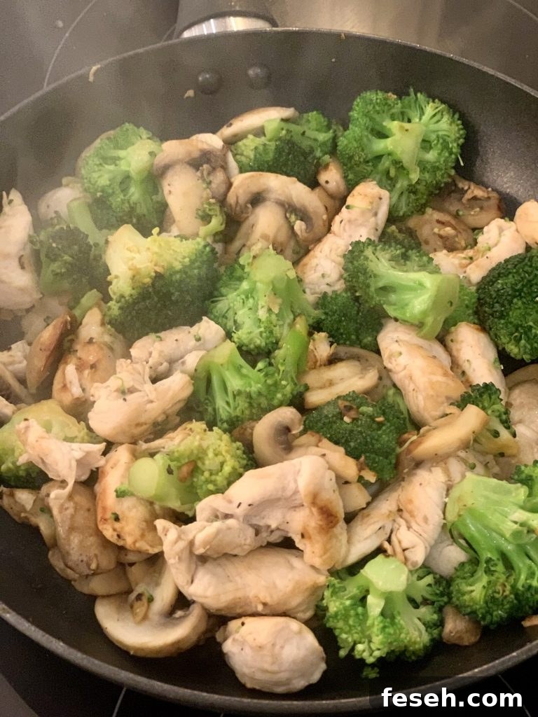 Chicken Mushroom & broccoli before the pasta is added 