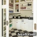 black and white pantry with ceramic floor