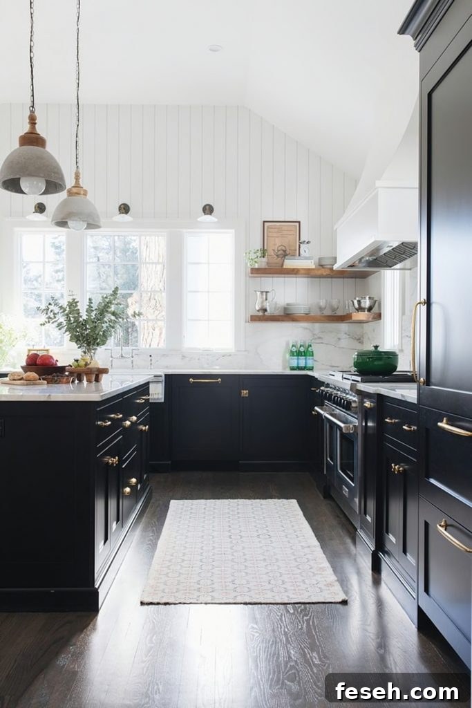 a black cabinet with open space above in a kitchen
