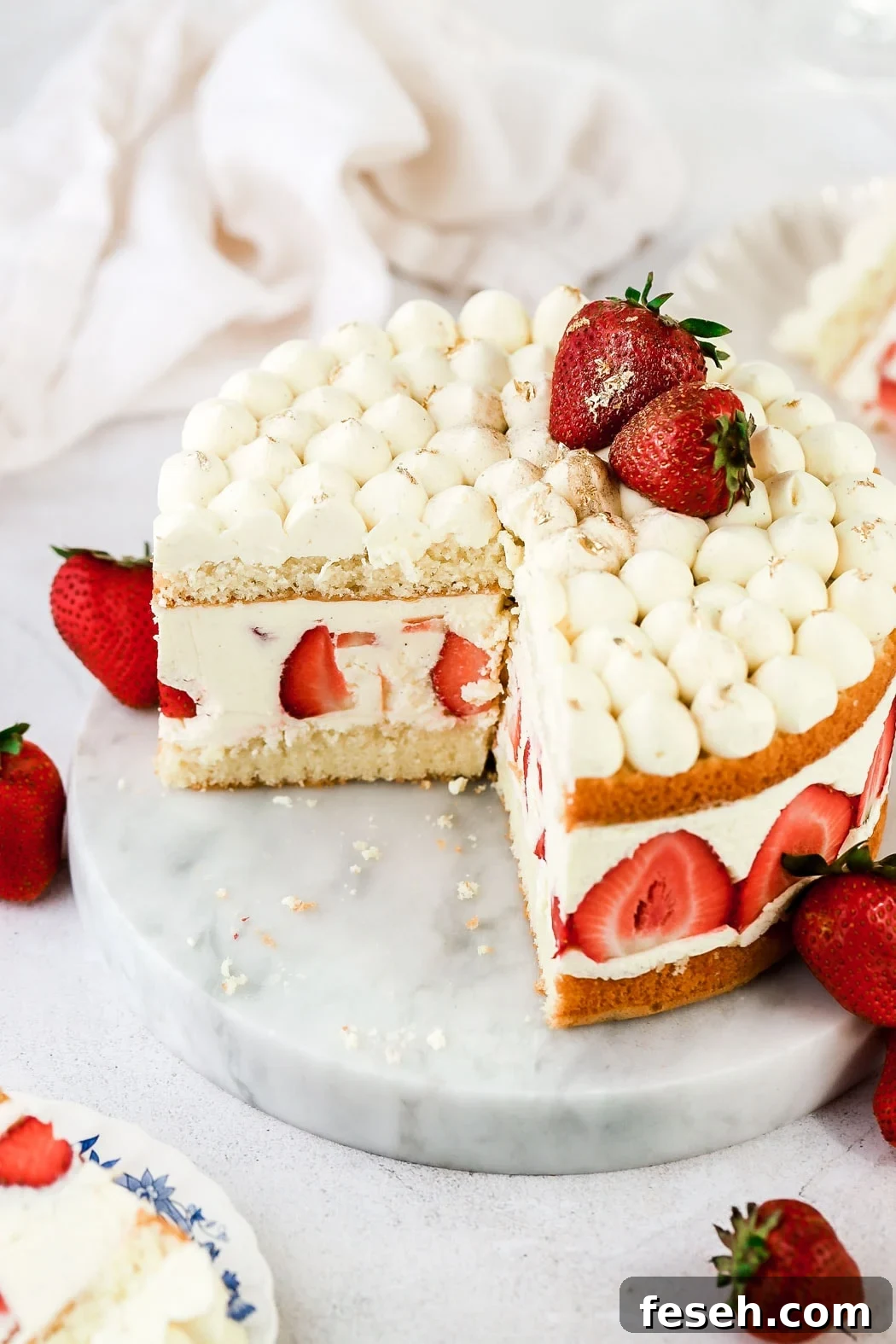 french fraisier cake sliced