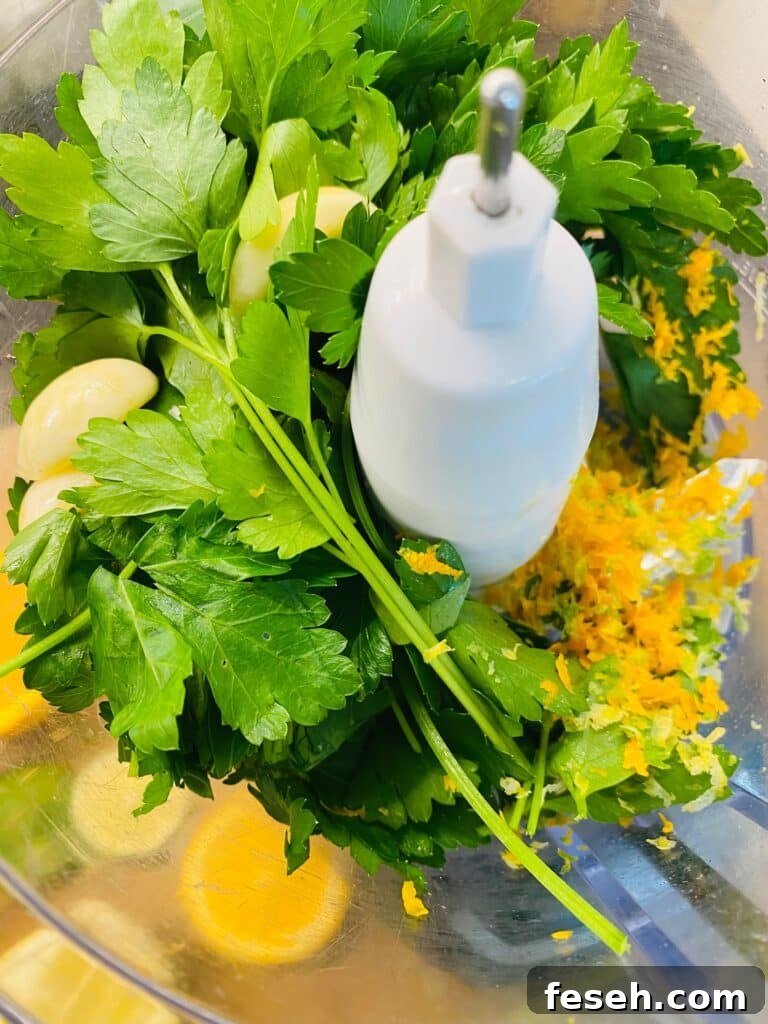gremolata in food processor before blending