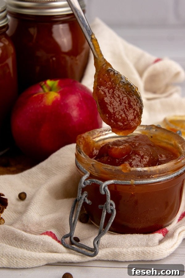 apple butter dropping from a spoon