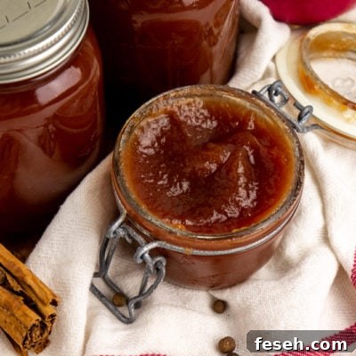 an open jar of apple butter on a white towel with a red stripe