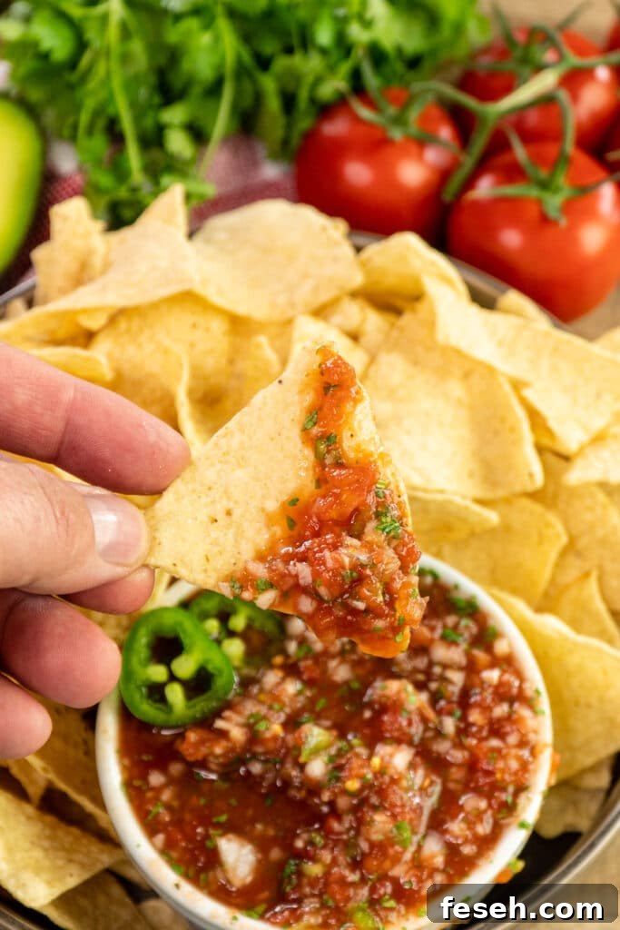 Homemade salsa on a chip.