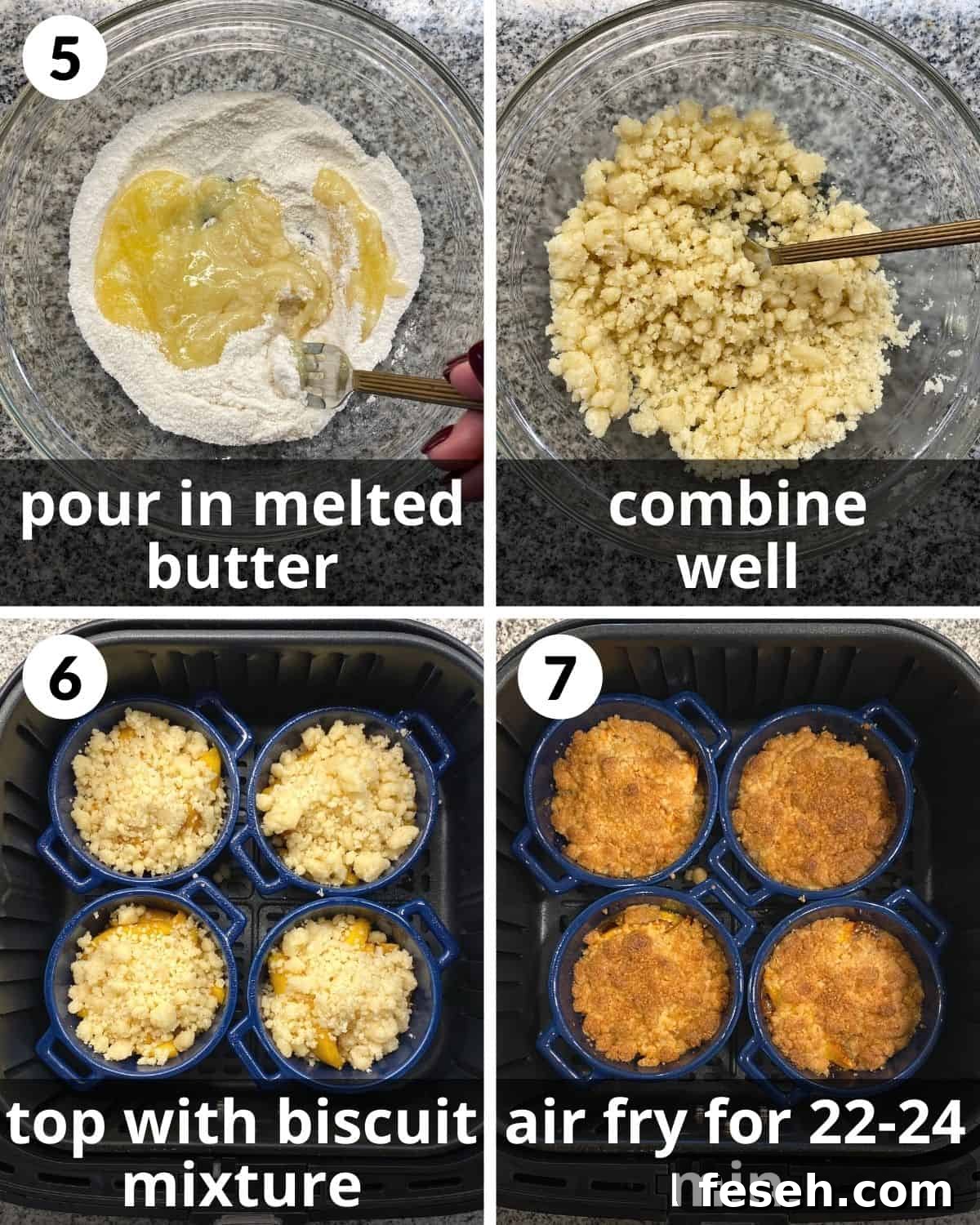 Baked air fryer cobblers in basket.