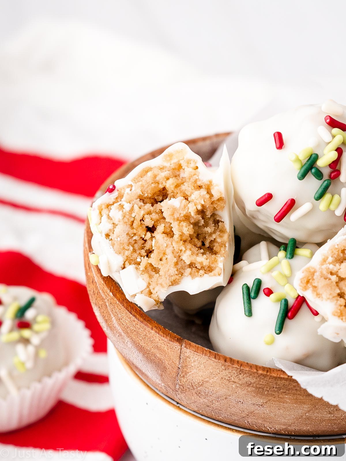Close-up of a gingerbread truffle cut in half.