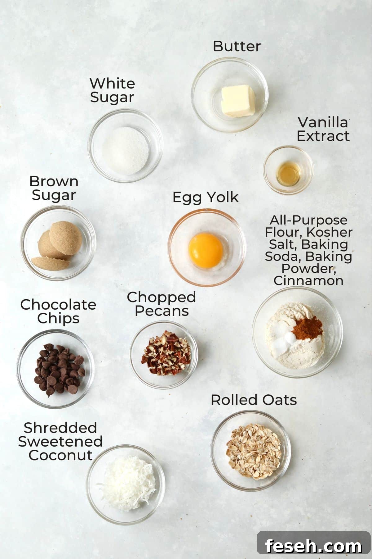 Ingredients to make single serve cowboy cookies.