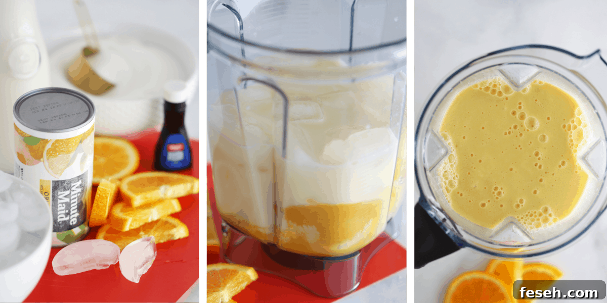 Ingredients to make an orange julius in a blender.