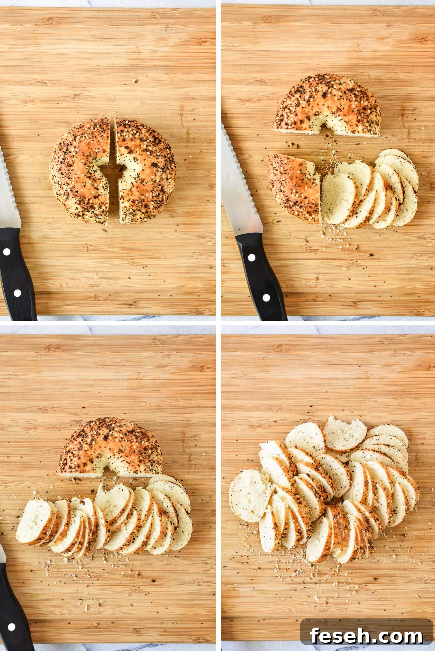 a diagram of how to cut the bagel for bagel chips.