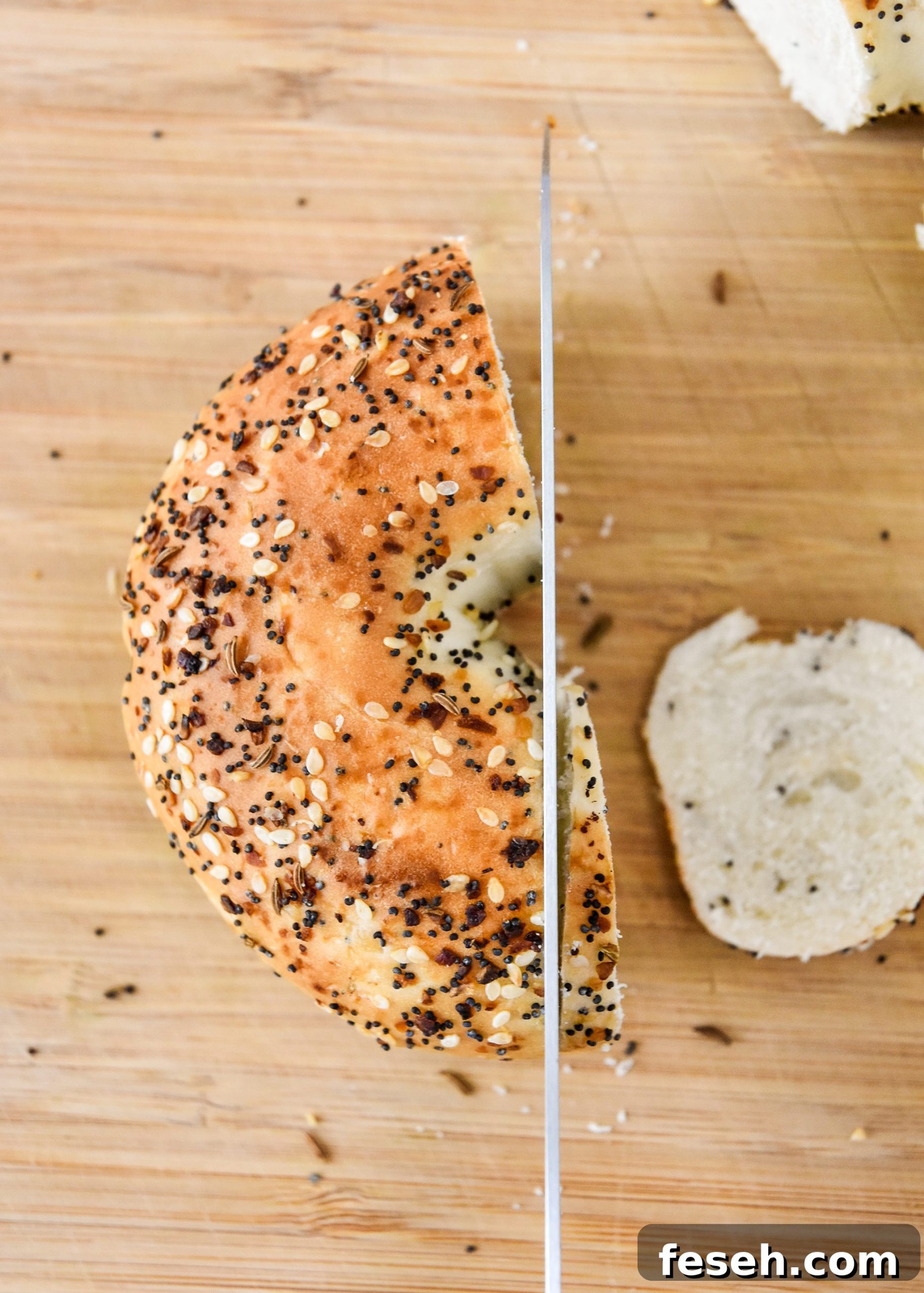 how to cut the bagel with a bread knife.