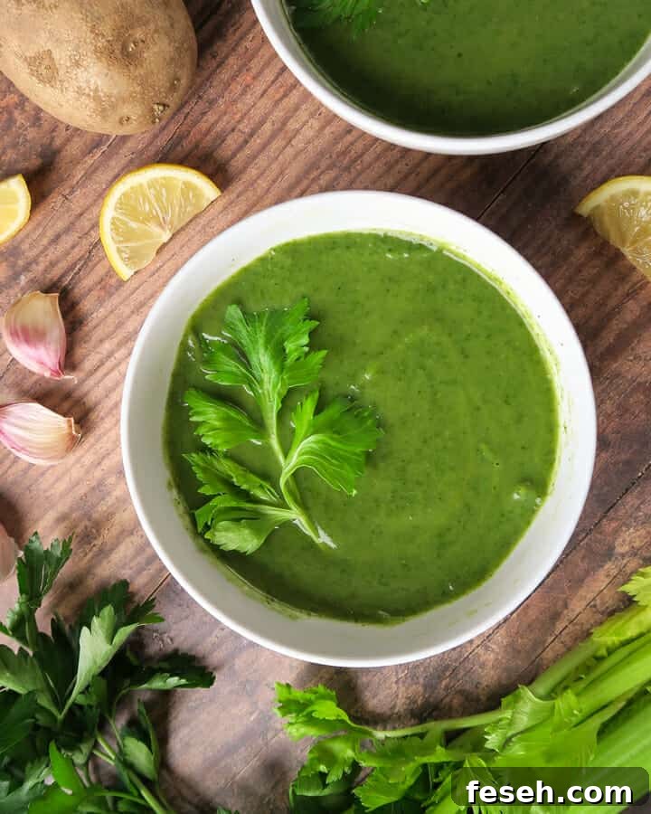 Healthy Vegan Creamy Celery Soup with Spinach