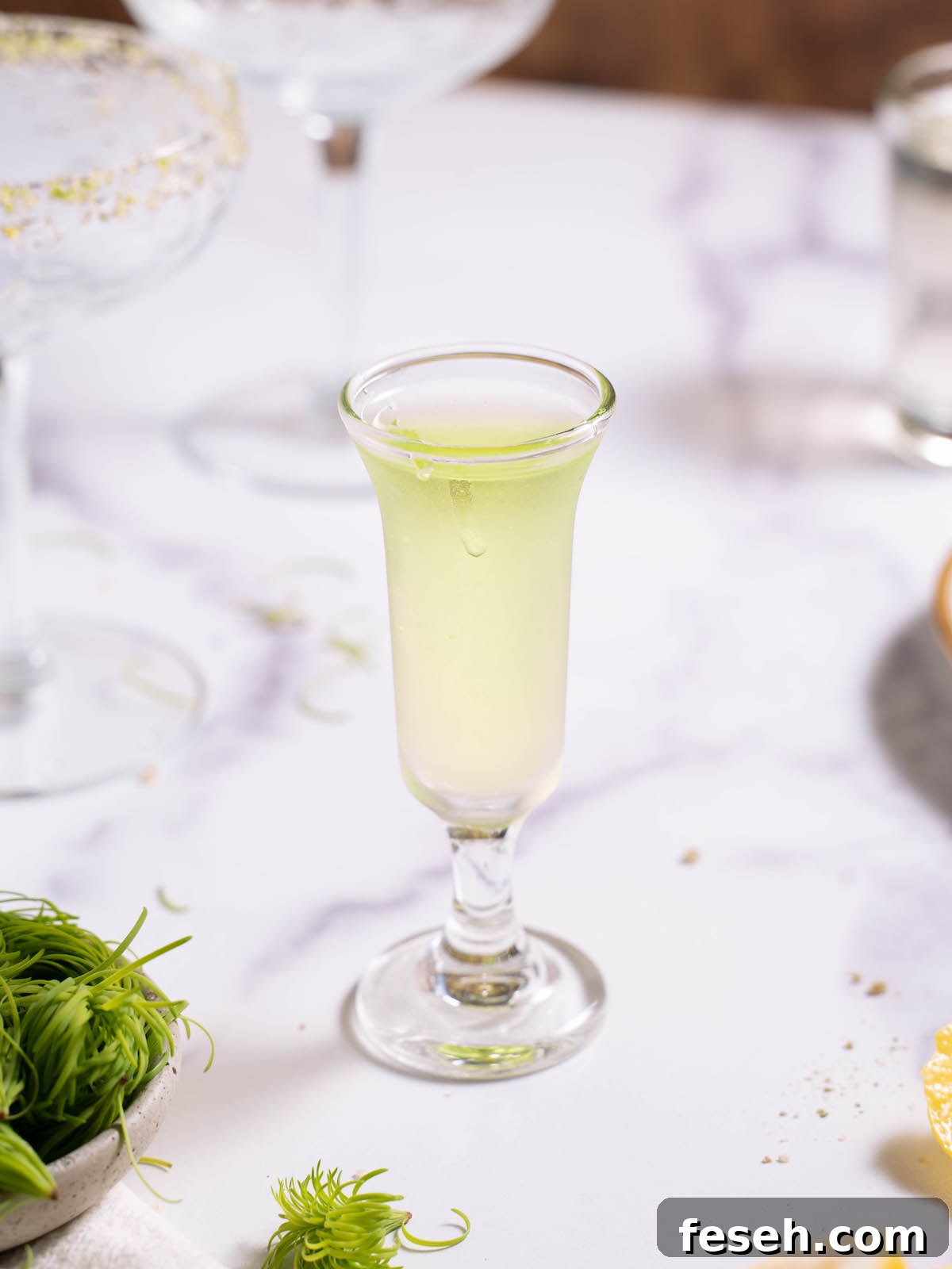 An icy cold shot of fir tip vodka