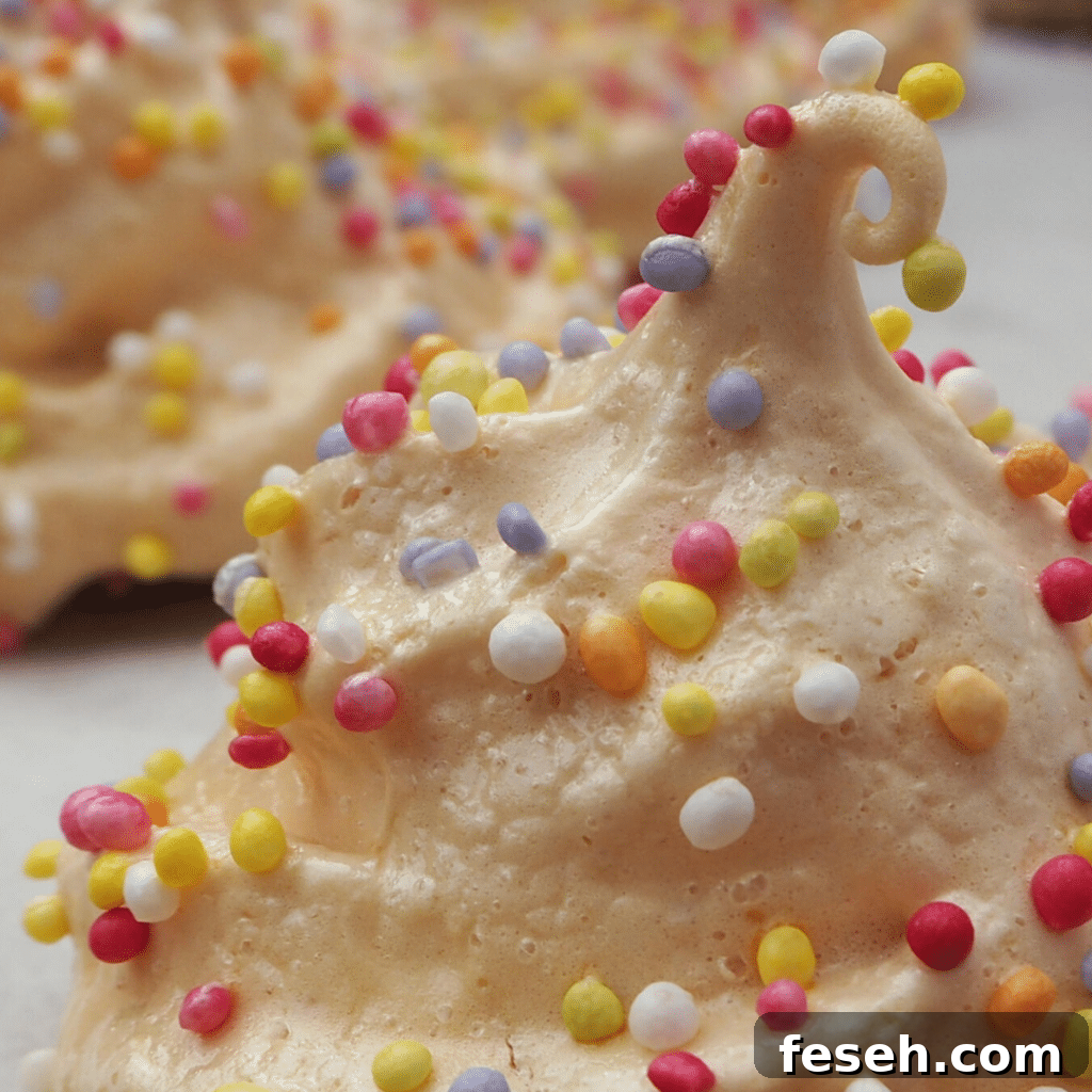 Close up rainbow meringues