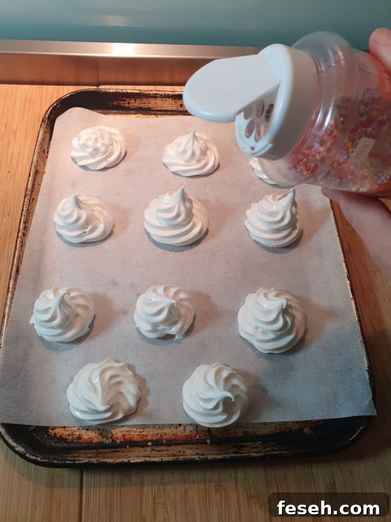 Adding sprinkles to meringues before baking