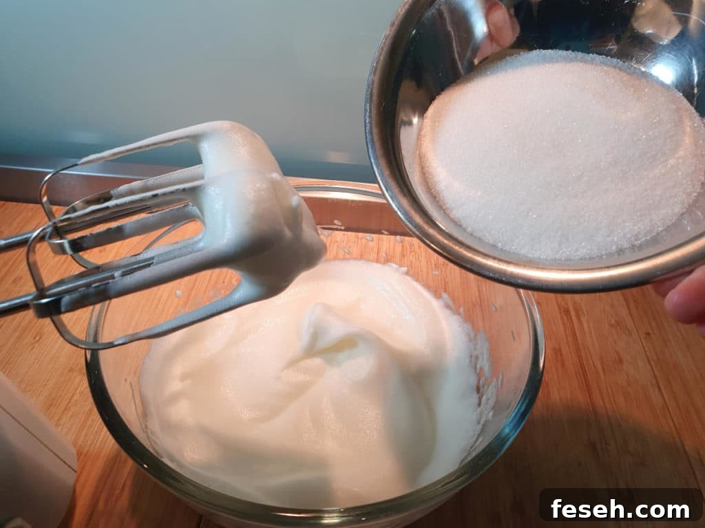 Adding sugar to whipped egg whites