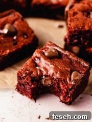 Bitten red velvet brownie with chocolate hearts