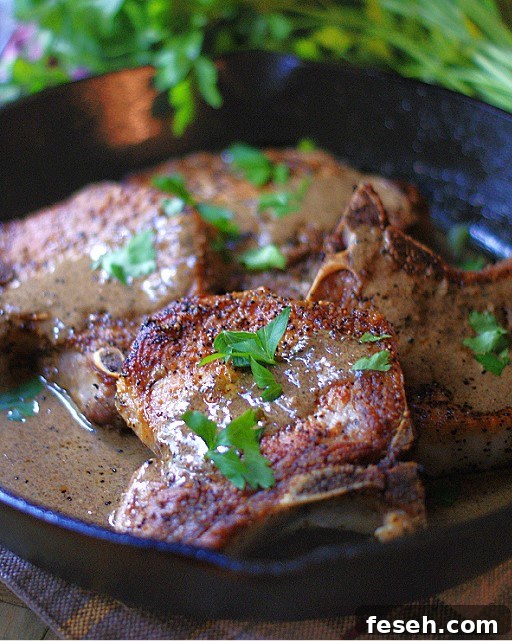 Skillet Pork Chops & Mustard Cream Sauce Close Up