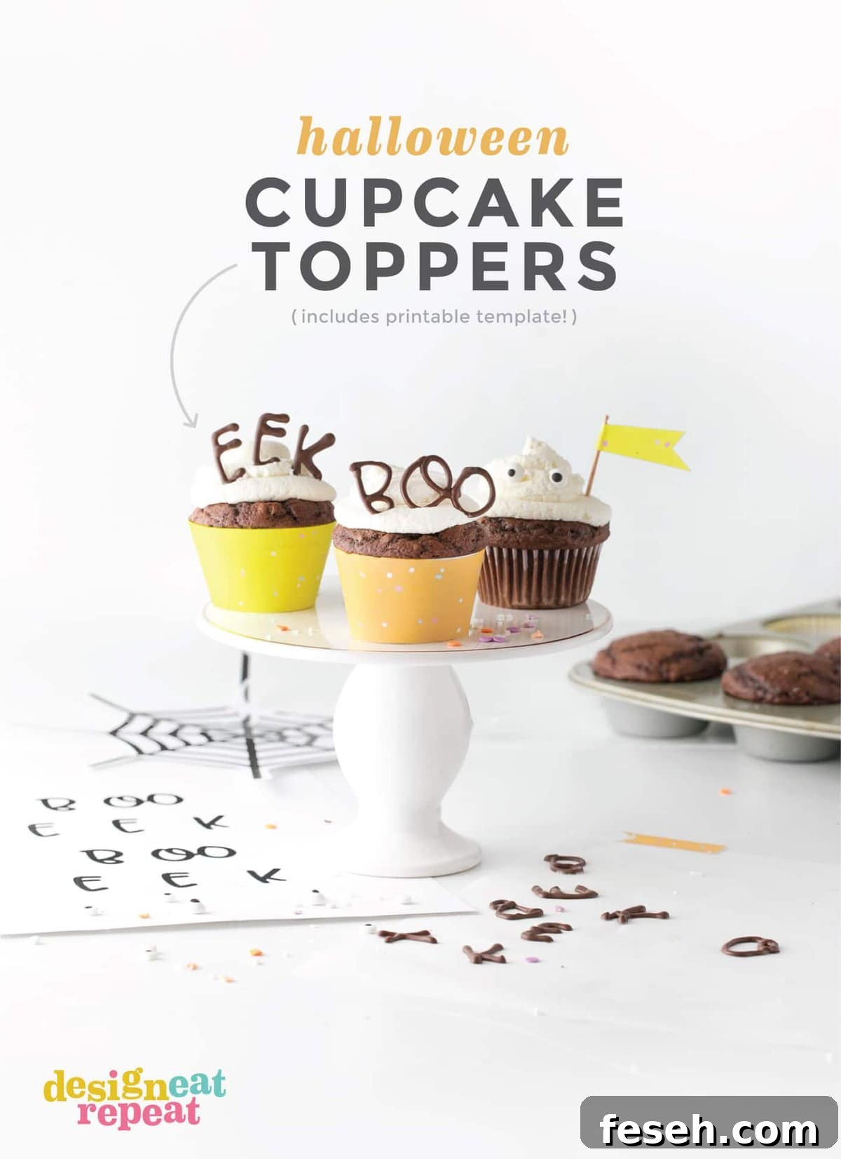 Use melted chocolate to create these modern & fun Edible Halloween Cupcake Toppers! Perfect for decorating last-minute cupcakes for Halloween parties, class treats, or more!
