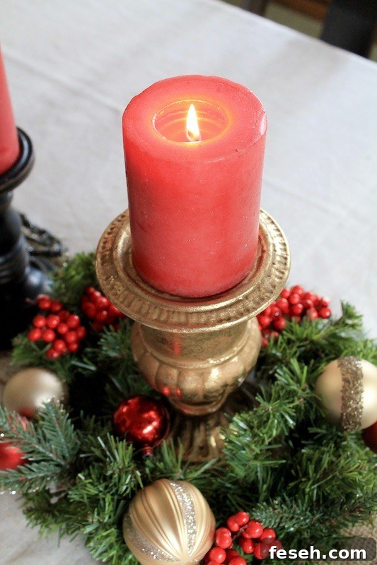 wreath candle styled on table