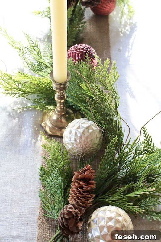 evergreen centerpiece closeup