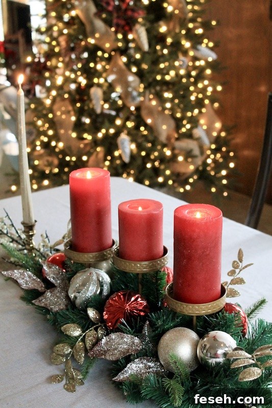 candle centerpiece with berries