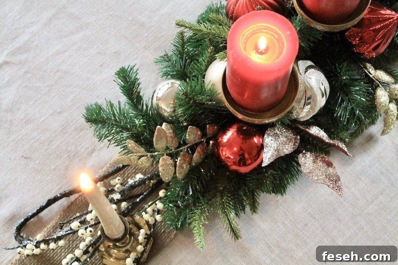 candles and ornaments centerpiece
