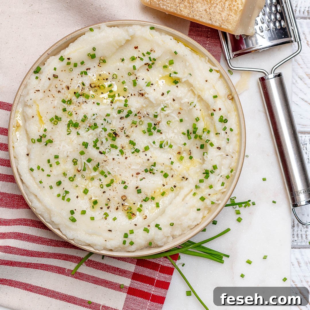 Clean Eating Garlicy-Parm Mashed Cauliflower