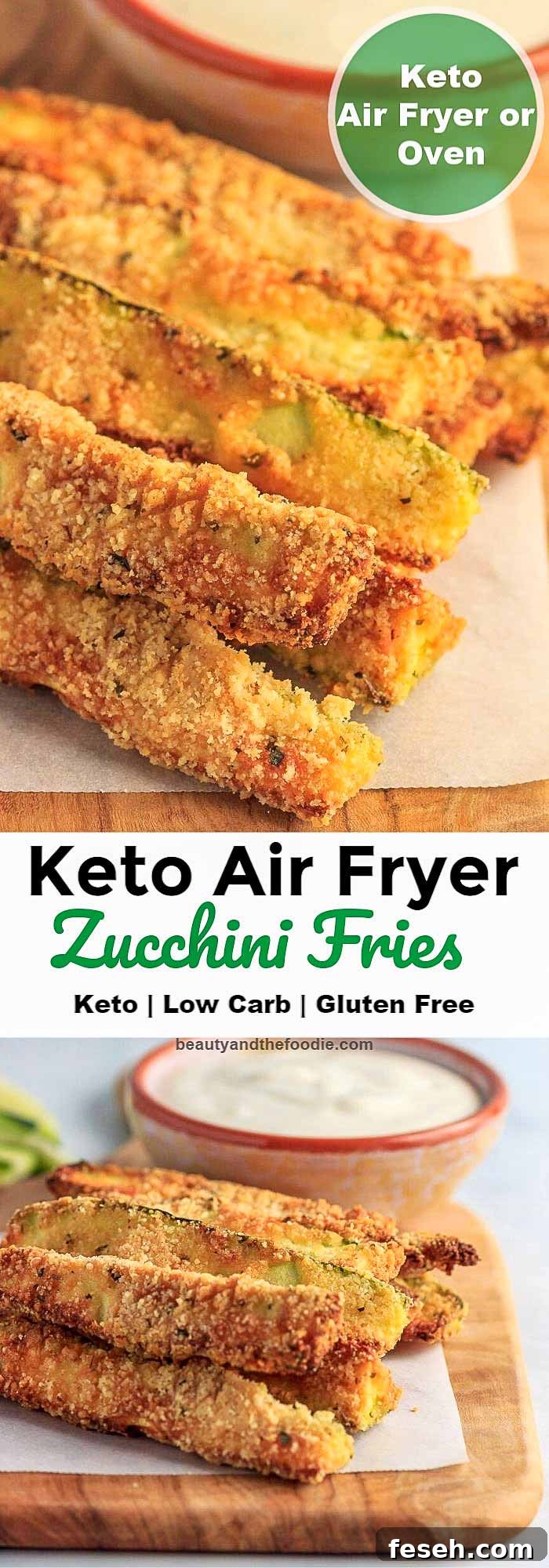 Keto Low Carb Air Fryer Zucchini Fries with oven directions.