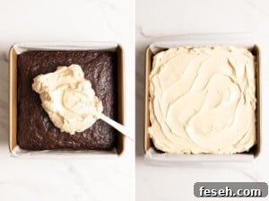 Adding miso caramel frosting to chocolate banana cake.