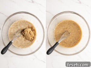 Whisk brown sugar into the wet ingredients.