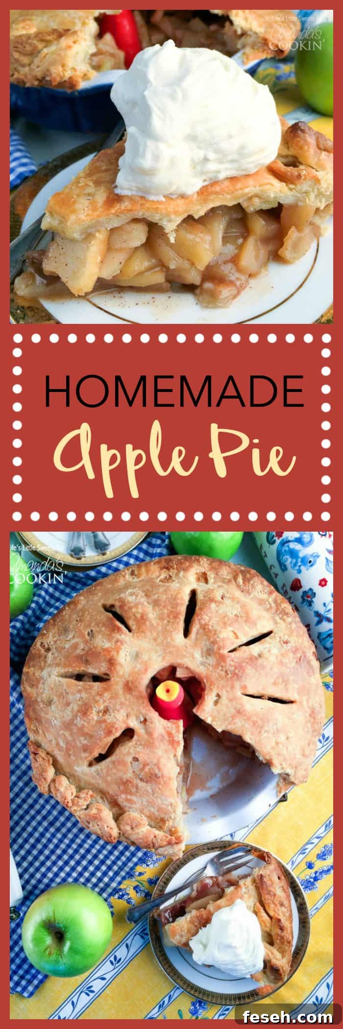 Photos of a homemade apple pie.