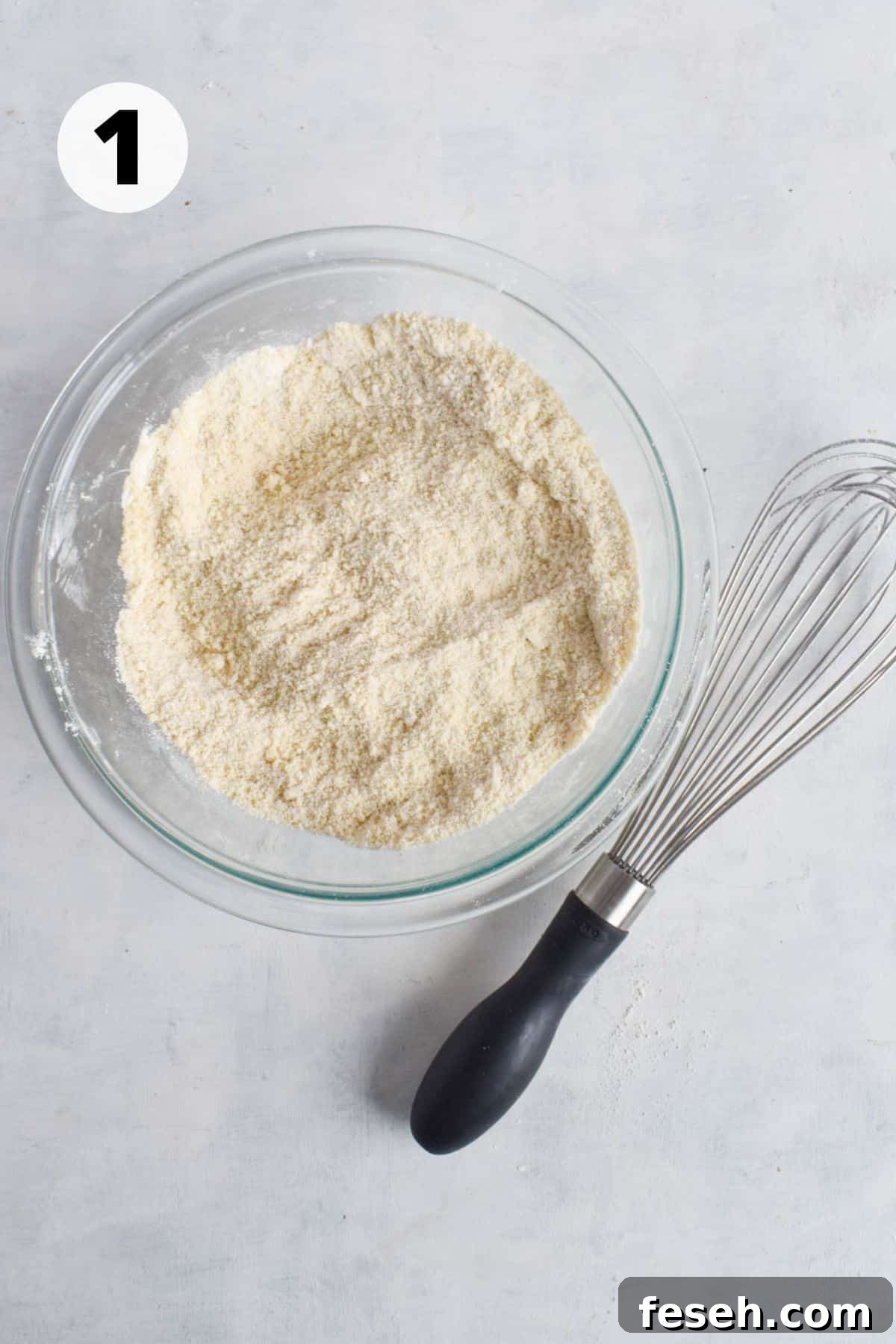 dry ingredients for recipe in mixing bowl. 