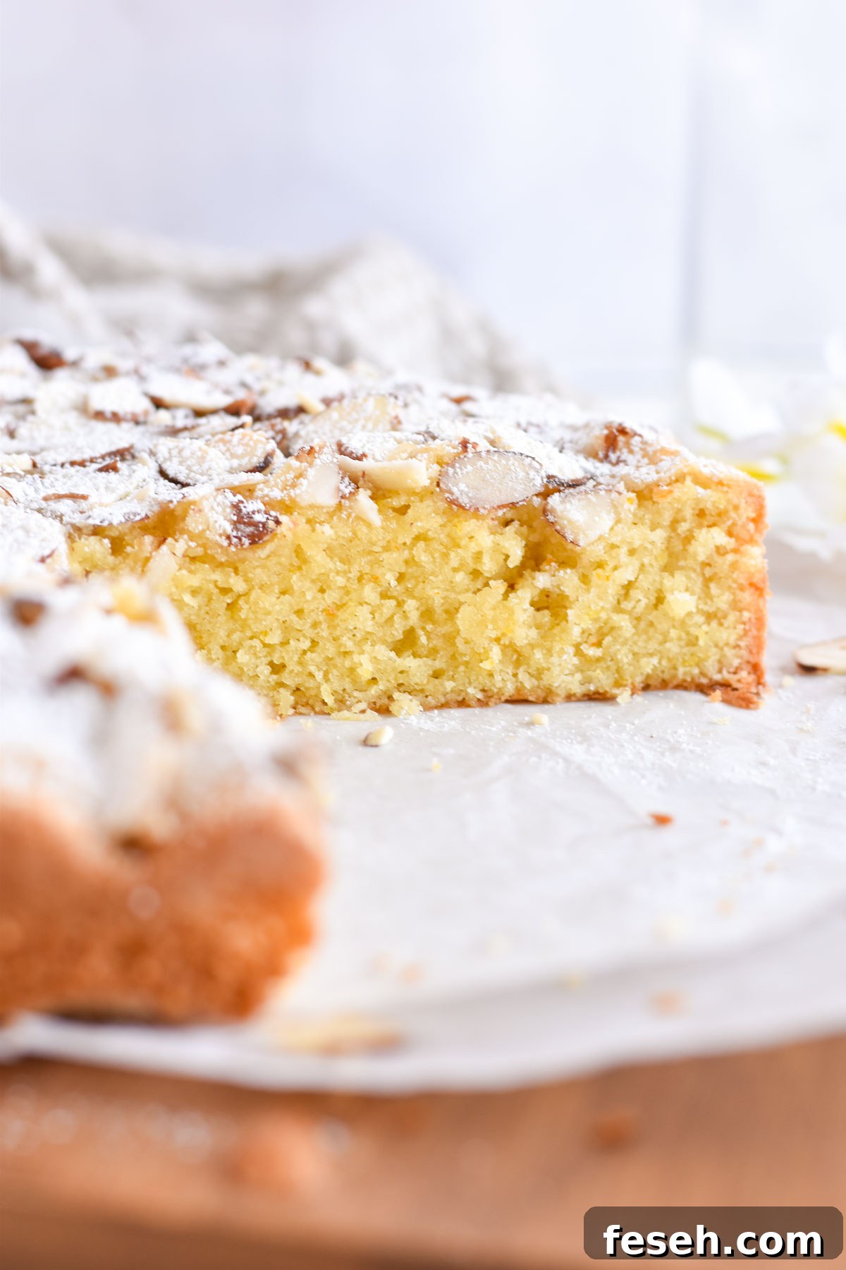 side view of cut open cake. 