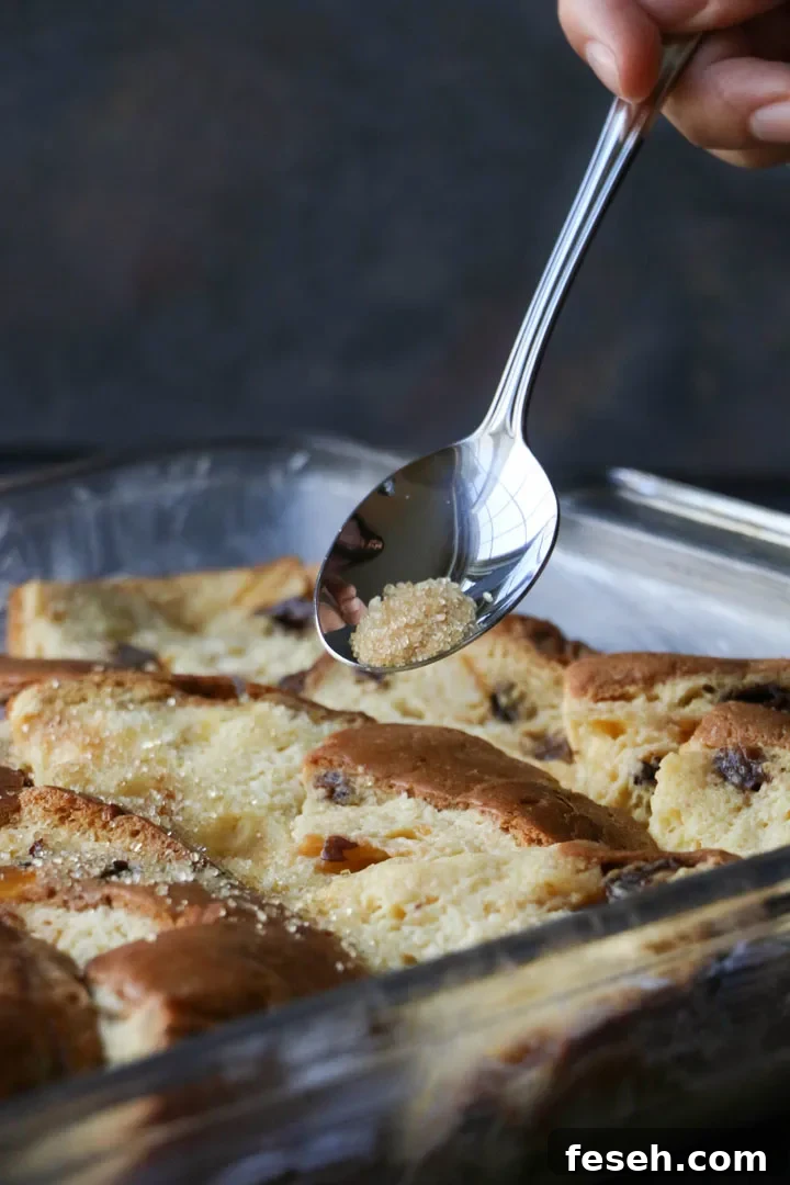 sprinkling raw sugar over the top of unbaked overnight French toast