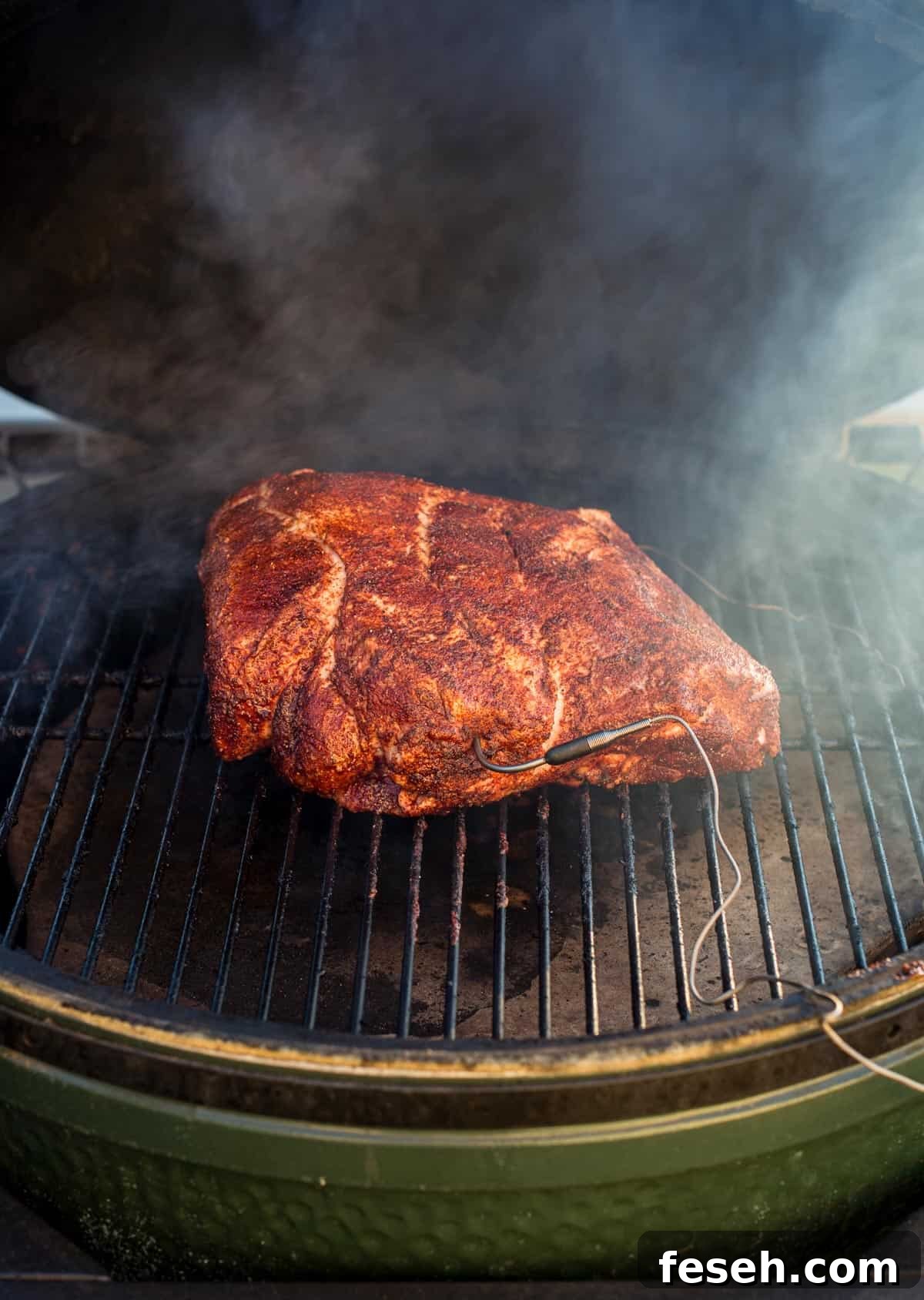 raw pork butt on the big green egg