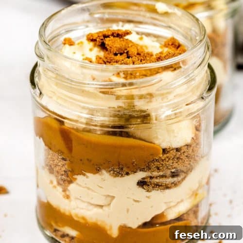 Two biscoff banoffee pie jars.