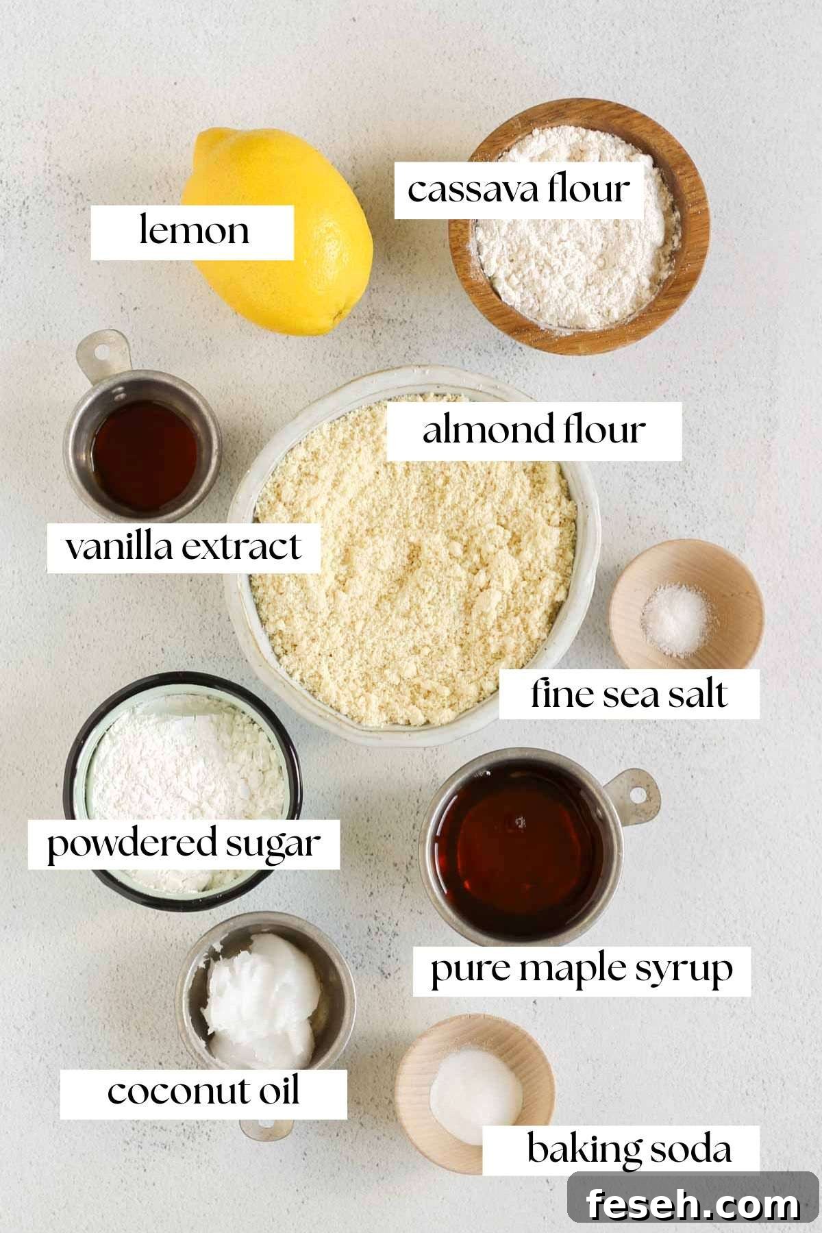 Labeled ingredients for almond flour lemon cookies.
