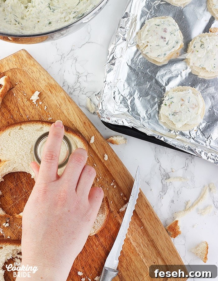 cutting out the sandwich rounds