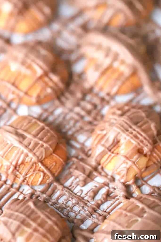 Nilla wafer with caramel and drizzled milk chocolate.