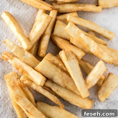 Yuca Fries on a paper towel.