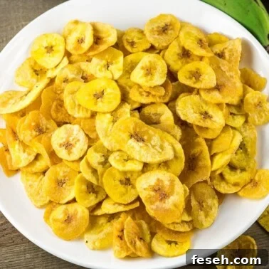 Plantain Chips on a white plate.