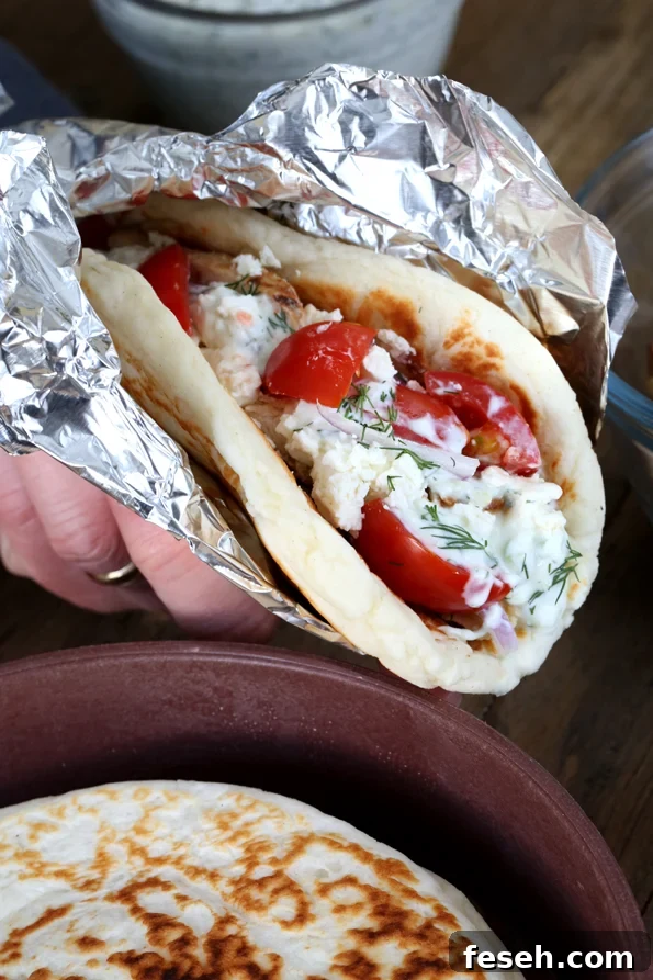 Person holding chicken gyros