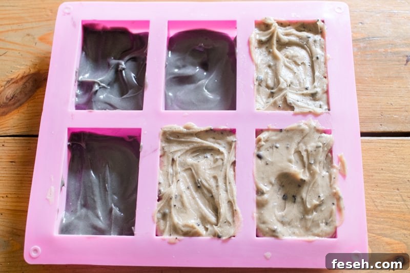 Coffee soap hardening in the mold.