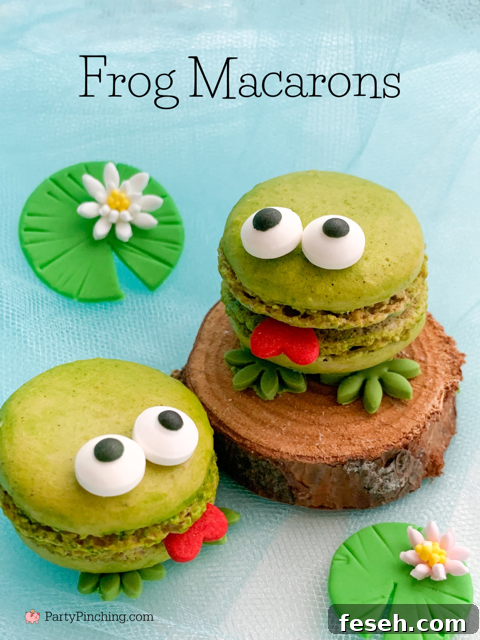 frog macarons, cute frog cookies, best easy frog macarons, decorated frozen store bought macarons, fishing party theme ideas, leap year cookies cupcakes, cute frog cookies no bake