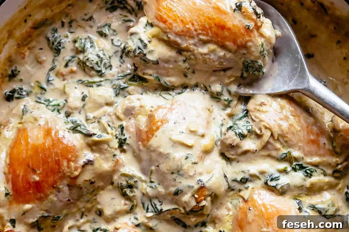 Close-up of Spinach Artichoke Chicken