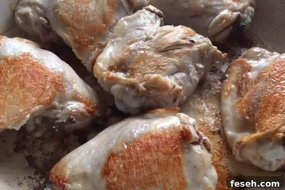 Searing the chicken