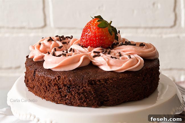 Close up of small chocolate cake
