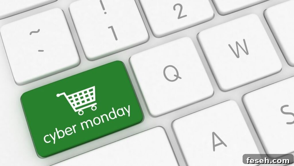 Cyber Monday computer button reminding one to shop genealogy deals after black friday.