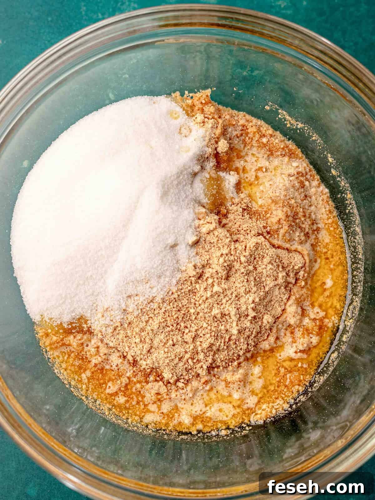 Graham cracker crust ingredients in a bowl.