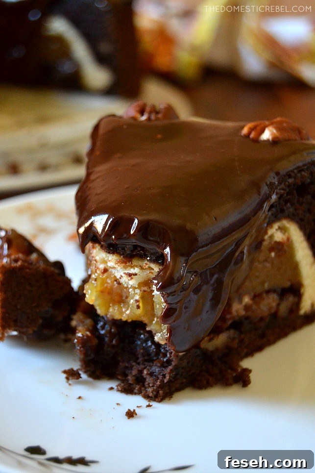 Chocolate Pecan Piecaken with a bite missing